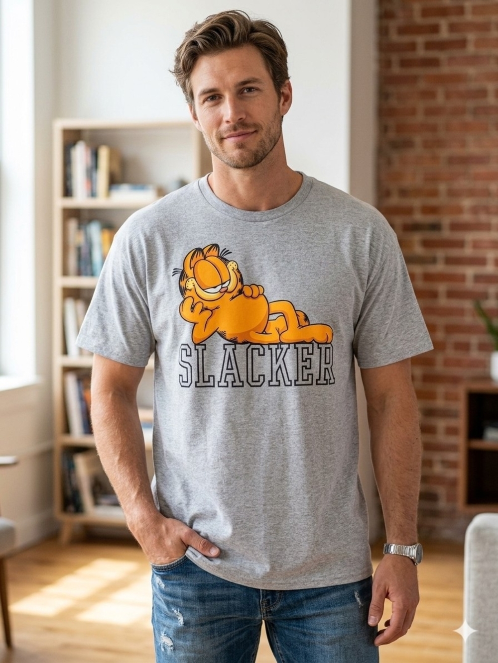 Garfield Slacker Graphic Tee - Gray, Size XL